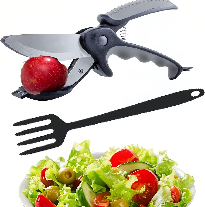 TLIOCAS Kitchen Salad Scissors with Salad Forks for Chop n Mix Salad,Salad Cutting Tool Cut and Toss Dual Blade Salad Chopper Scissors,Multifunction Vegetable Salad Making Kit with Cutter n Mixing Fork - Image 1